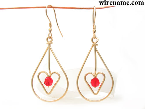 Teardrop-Earrings-heart-red-crystal-gold-wire- with Birthstone Earrings