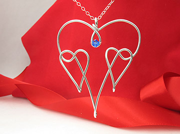 Two Hearts As One, Pendant Hand-Crafted from a single continuous piece of solid 16 Gauge wire 