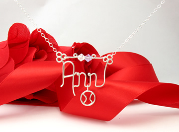 personalized name necklace in wire - softball charm