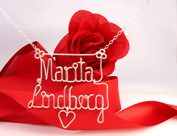personalized name necklace wire jewelry -hanging heart charm 