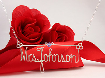 personalized name necklace, wire jewelry - birthstone