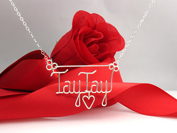 personalized name necklace wire jewelry - hanging heart charm
