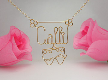 personalized name necklace in wire - drama mask charm