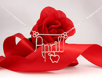 personalized name necklace wire jewelry - apple charm 