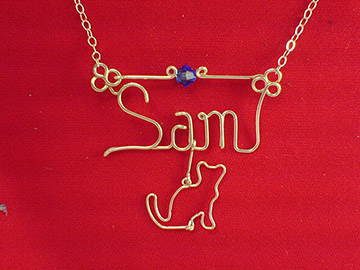 personalized name necklace in wire - cat charm