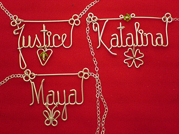 personalized name necklace in wire - /Clover_Heart_Butterfly_charm