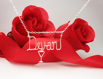 personalized name necklace in wire - margarita glass charm